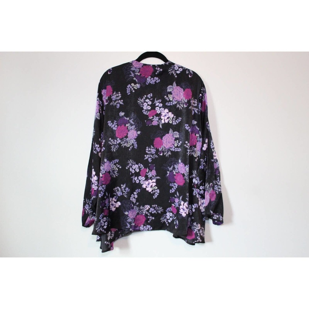 Torrid Purple Floral Satin Kimono Open Front Black Plus Size 3/4 3X 4X H14447 - Picture 7 of 9